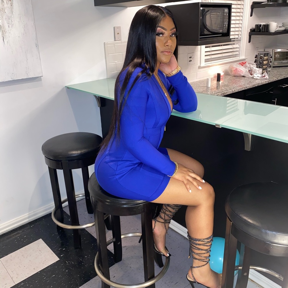 Fashion Nova Royal Blue Deep Cut Dress
